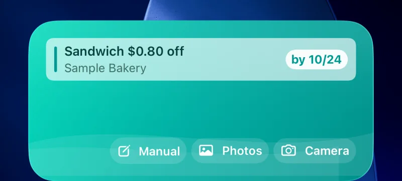 Home Screen widget showing the next coupon to use