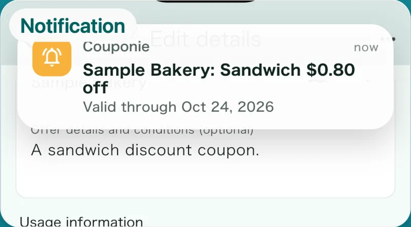 A notification about a coupon expiring soon